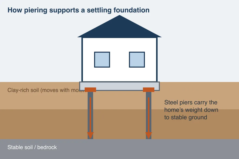 Diagram of a steel pier supporting a house foundation
